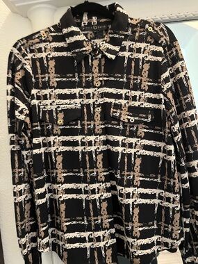 Fred David Black and Beige Graphic Plaid Button Shirt